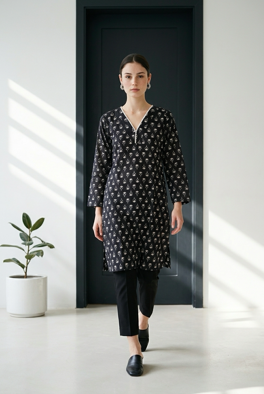 Aura in black kurti
